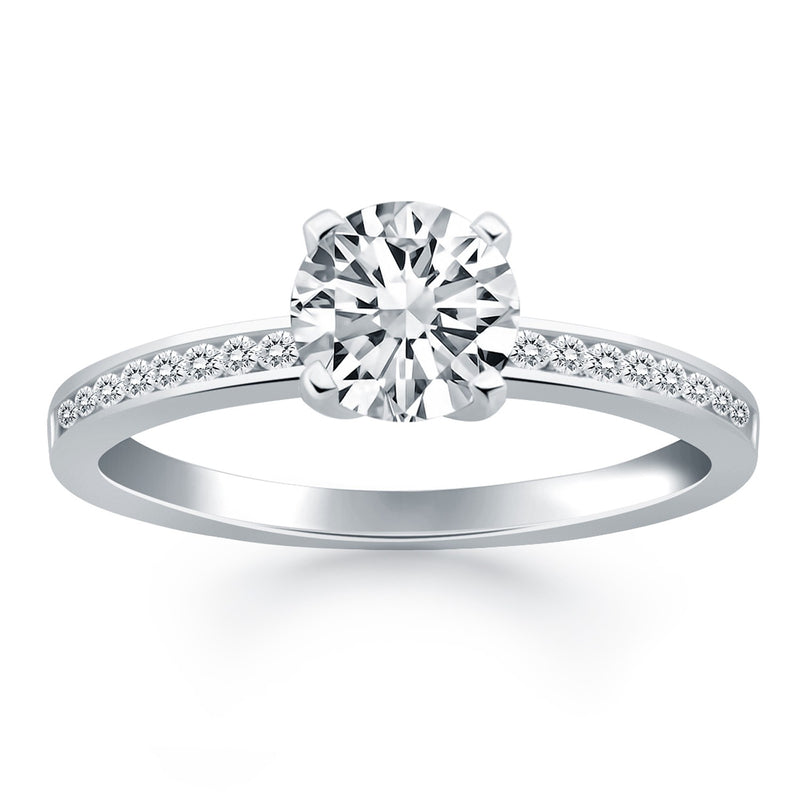 14K White Gold Engagement Ring with Diamond Channel Set Band