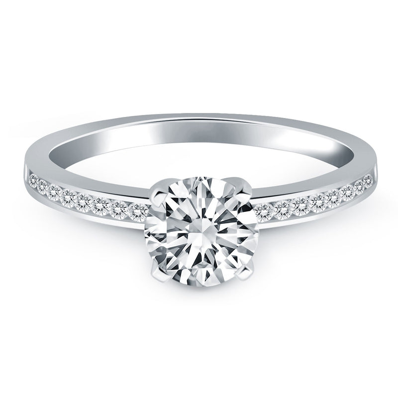 14K White Gold Engagement Ring with Diamond Channel Set Band