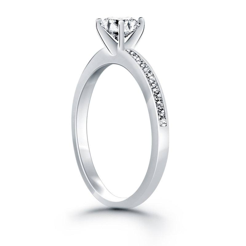 14K White Gold Engagement Ring with Diamond Channel Set Band