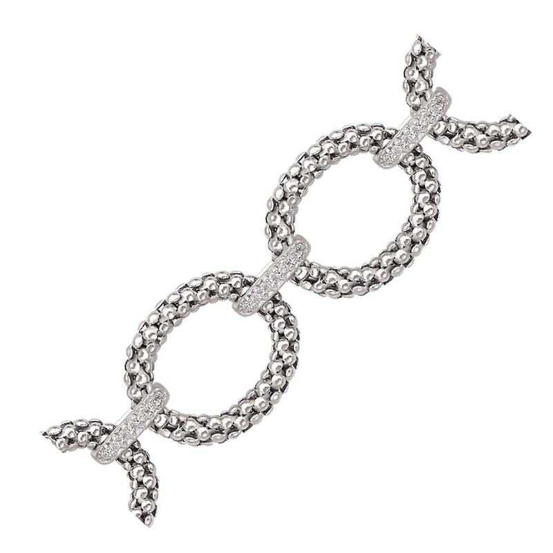 Sterling Silver Popcorn Ring Chain Bracelet with Diamond Accents (.17 ct. tw.)