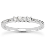 14K White Gold Wedding Band with Pave Set Diamonds and Prong Set Diamonds