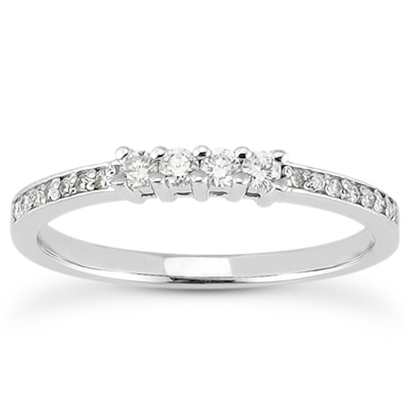 14K White Gold Wedding Band with Pave Set Diamonds and Prong Set Diamonds