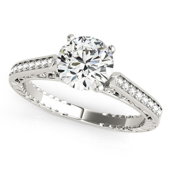 14K White Gold Round Diamond Antique Style Engagement Ring (1 1/8 ct. tw.)