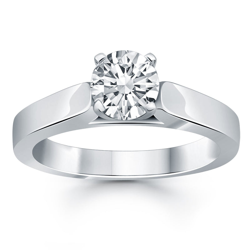 14K White Gold Wide Cathedral Solitaire Engagement Ring