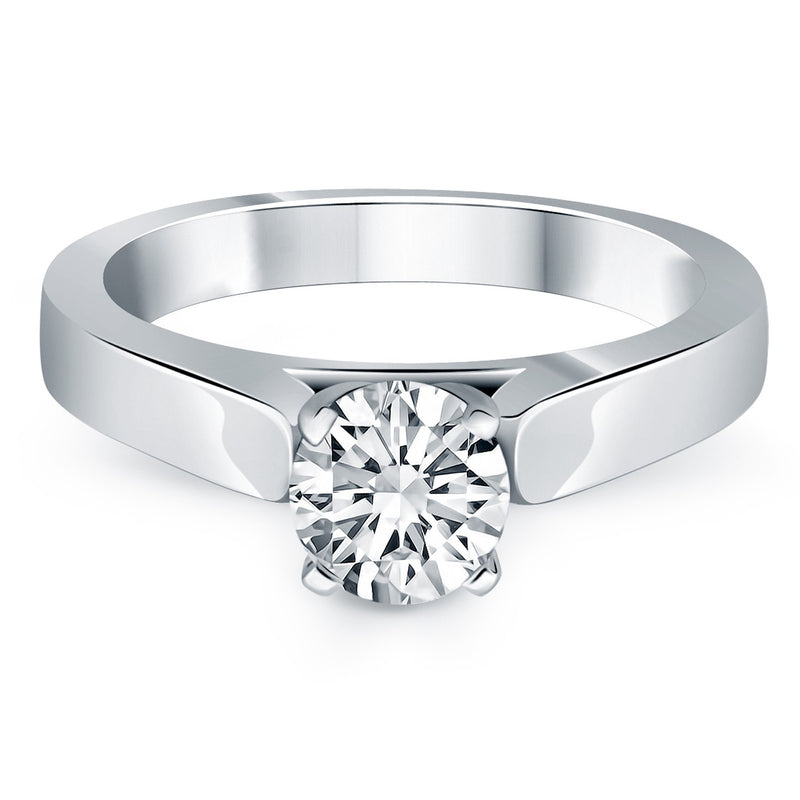 14K White Gold Wide Cathedral Solitaire Engagement Ring