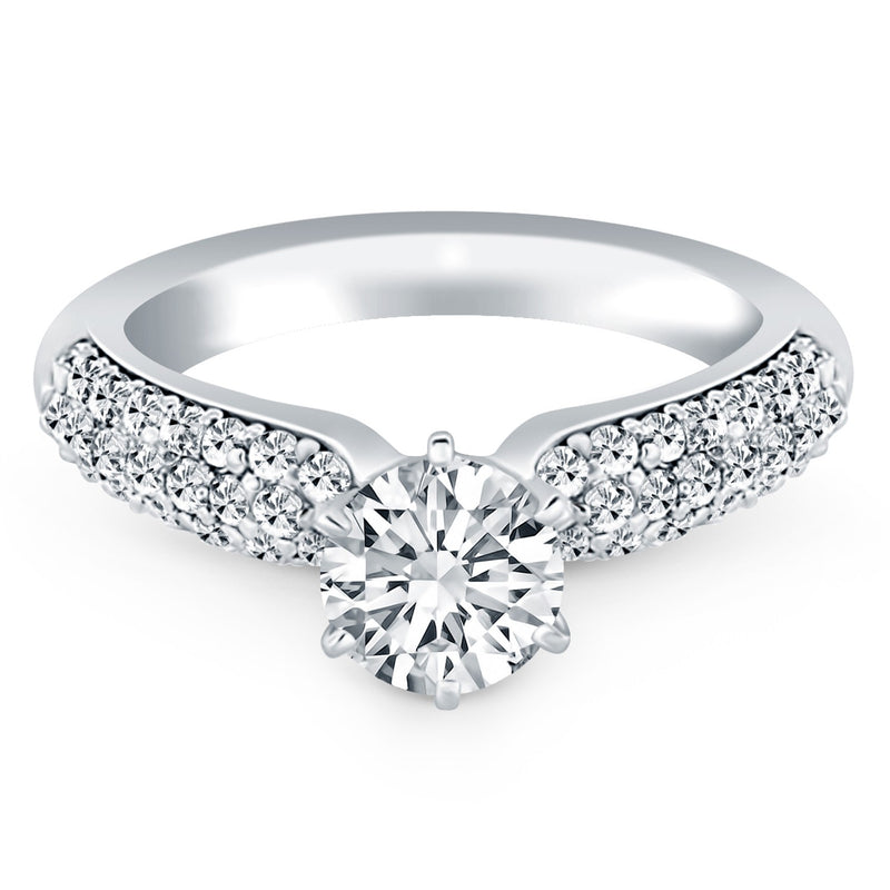 14K White Gold Triple Row Pave Diamond Engagement Ring