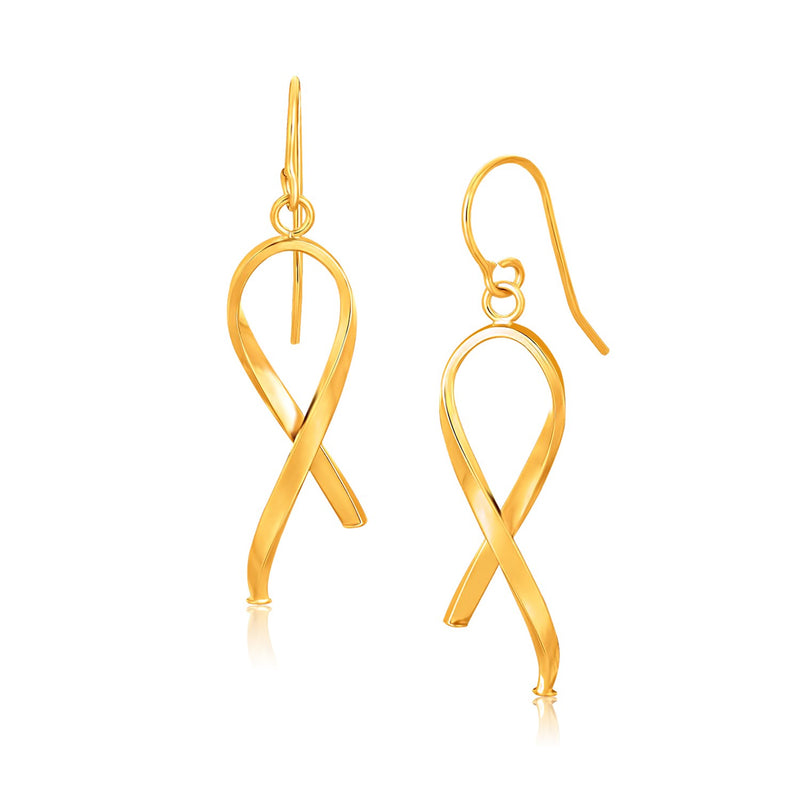 14K Yellow Gold Ribbon Style Dangling Earrings