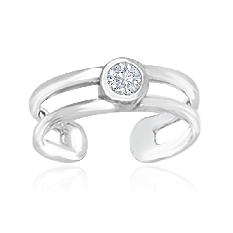 14K White Gold Cuff Type Cubic Zirconia Embellished Toe Ring