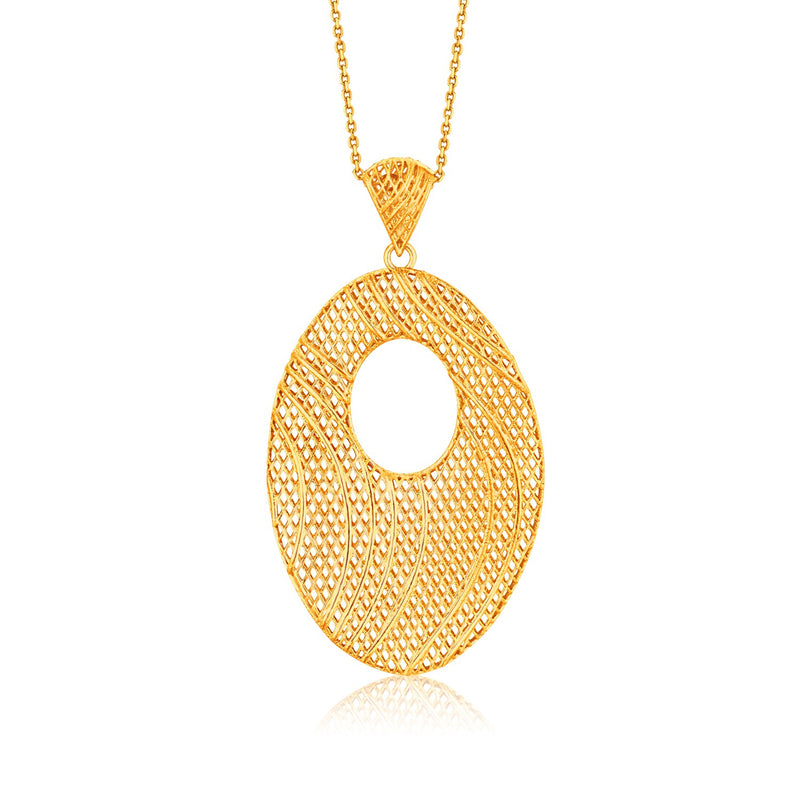 Italian Design 14K Yellow Gold Oval Lattice Long Pendant