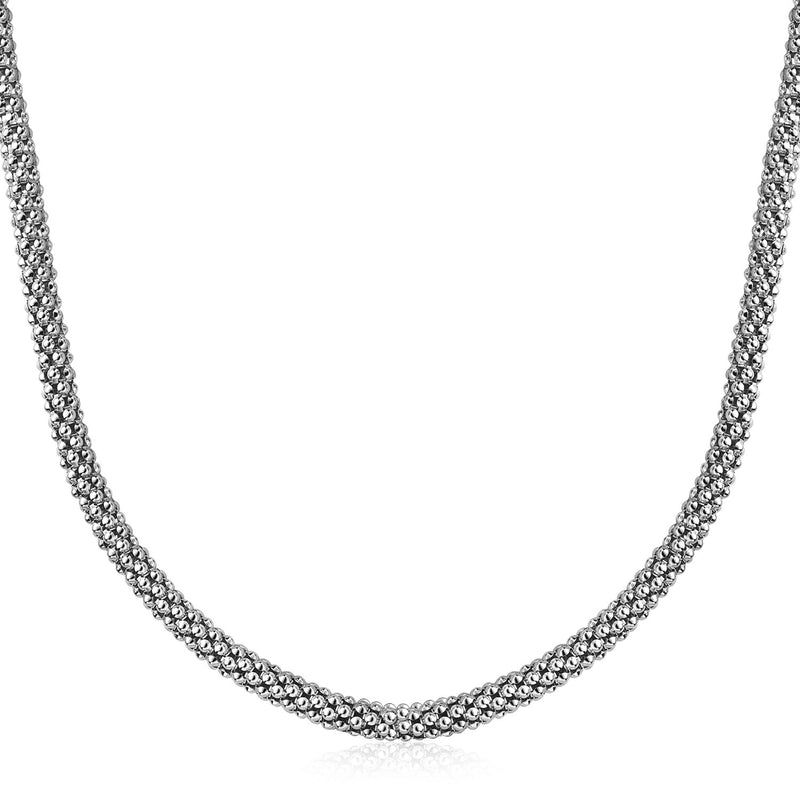 Sterling Silver Rhodium Plated Popcorn Style Necklace