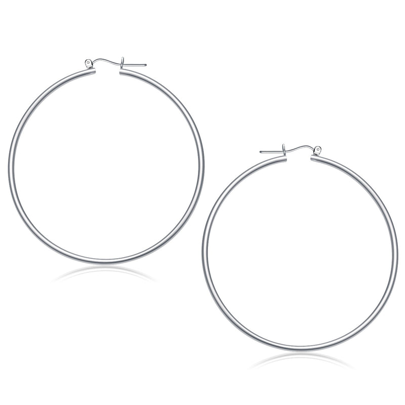 14K White Gold Polished Hoop Earrings (60 mm)