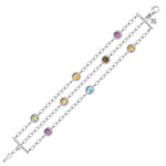 18K Yellow Gold and Sterling Silver 3 Chain Design Bracelet with Multi Stones