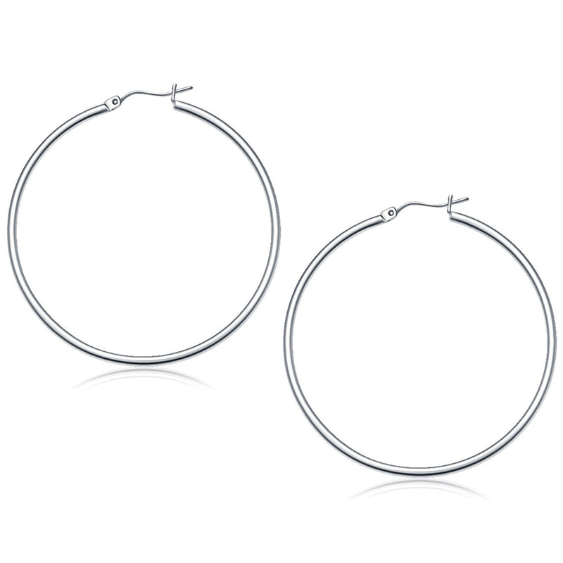 14K White Gold Polished Hoop Earrings (50 mm)