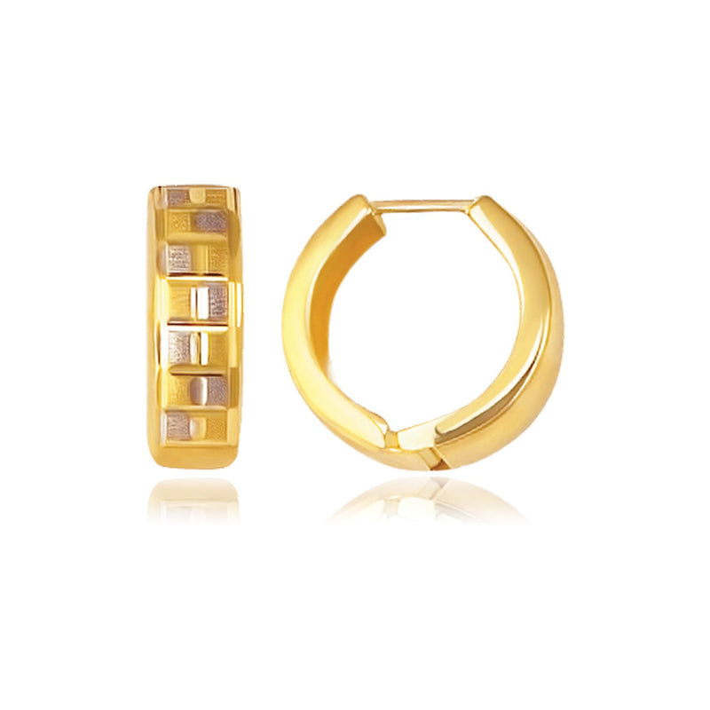 14K Yellow Gold Reversible Textured Hinged Hoop Huggie Earrings