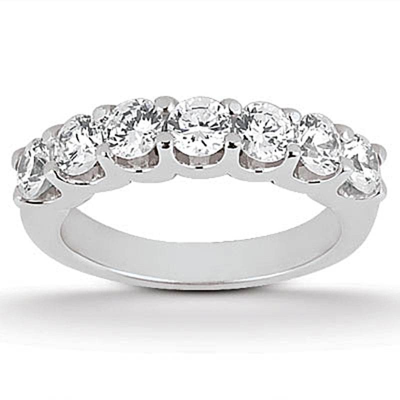 14K White Gold Diamond Scalloped Shared U Prong Setting Wedding Ring Band