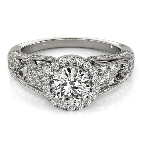 14K White Gold Round Diamond Engagement Ring with Baroque Shank Design (1 1/8 ct. tw.)