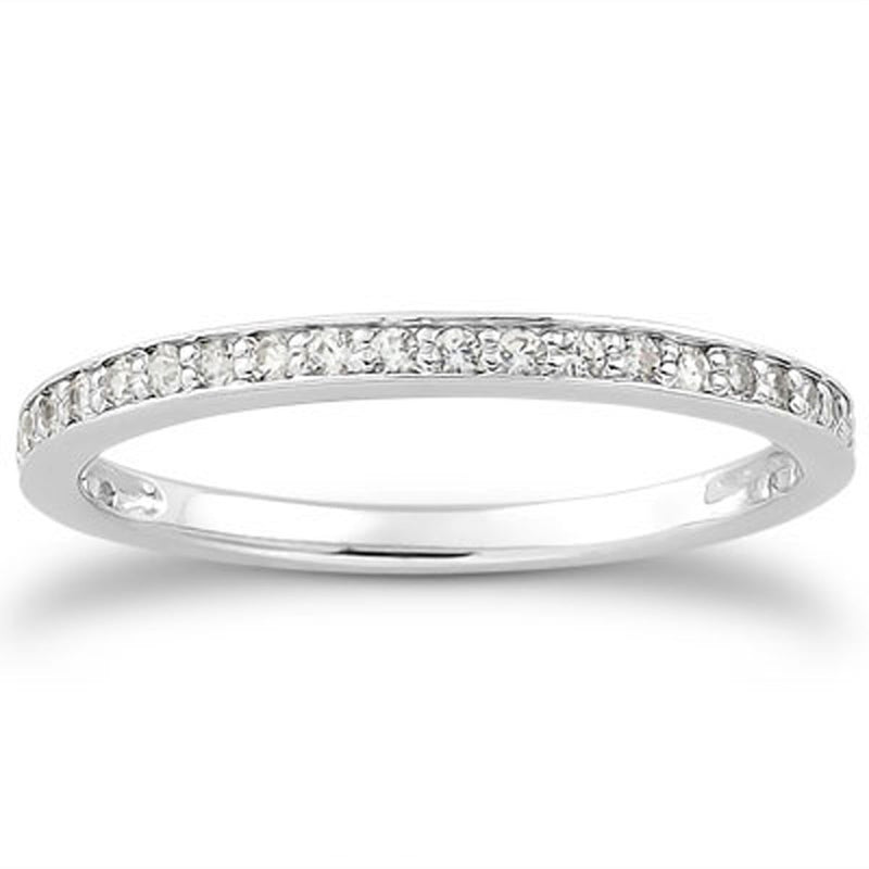 14K White Gold Micro-pave Diamond Wedding Ring Band Set 3/4 Around