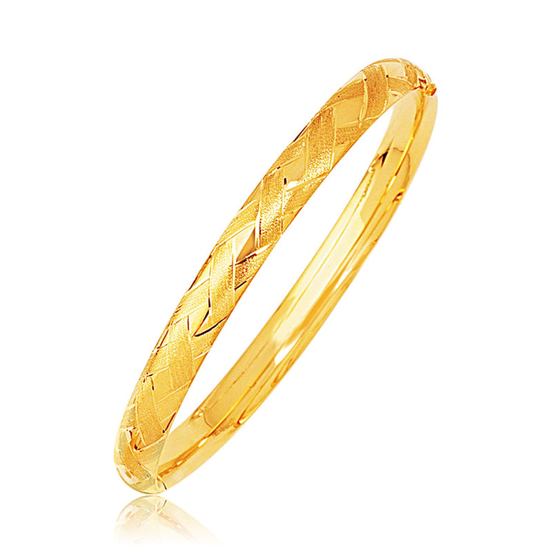 14k Yellow Gold Domed Bangle with a Weave Motif