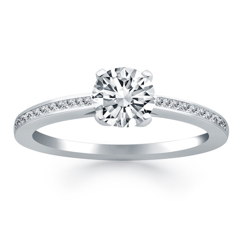 14K White Gold Channel Set Cathedral Engagement Ring