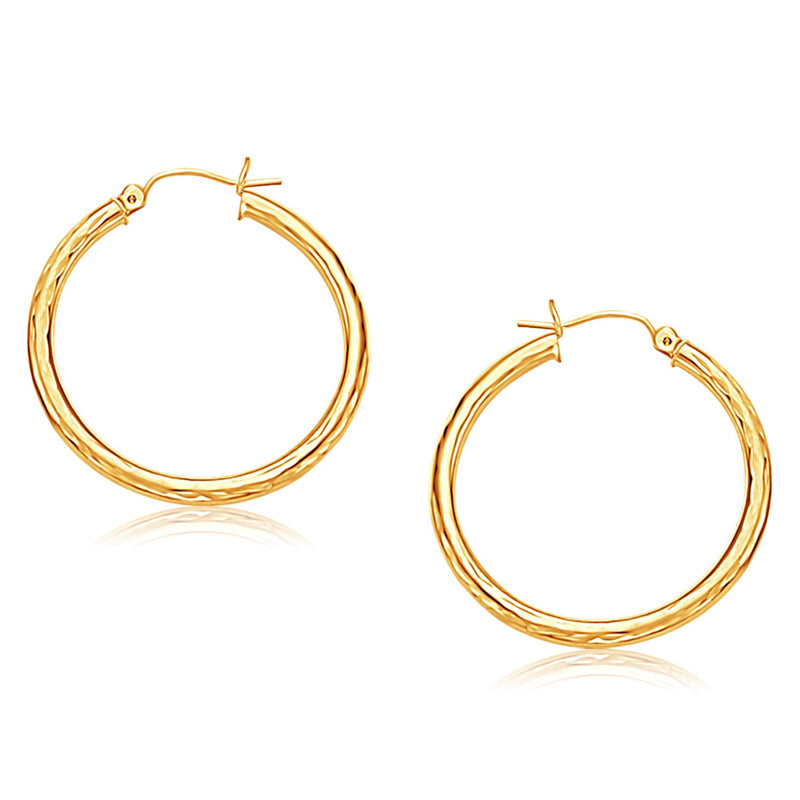 14K Yellow Gold Hoop Earring with Diamond-Cut Finish (30 mm Diameter)