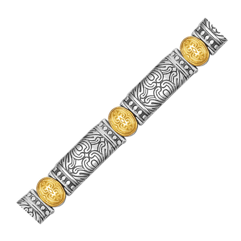 18K Yellow Gold and Sterling Silver Baroque Bracelet with Bar and Oval Links