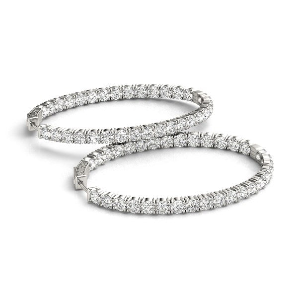 Oval Shape Two Sided Diamond Hoop Earrings in 14K White Gold (2 ct. tw.)