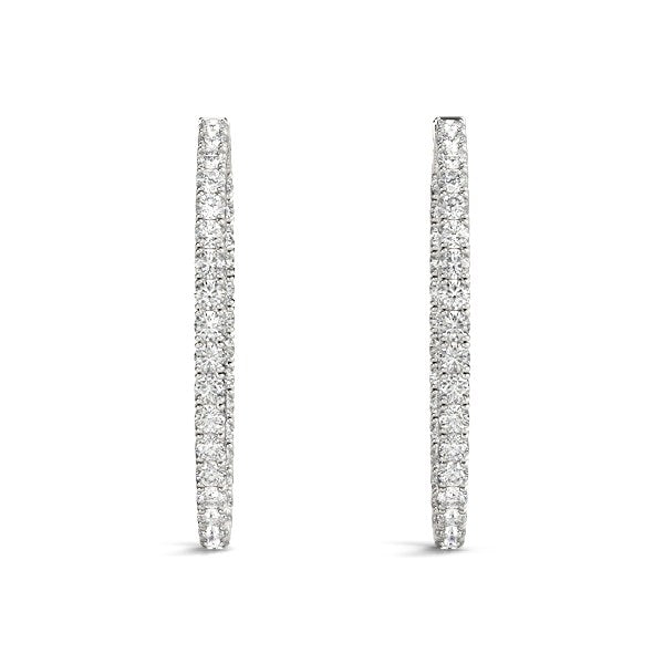 Oval Shape Two Sided Diamond Hoop Earrings in 14K White Gold (2 ct. tw.)