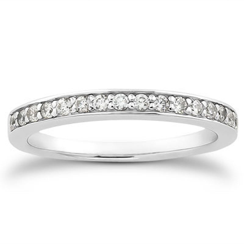 14K White Gold Pave Diamond Wedding Ring Band Set 1/2 Around