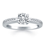 14K White Gold Cathedral Engagement Ring with Pave Diamonds