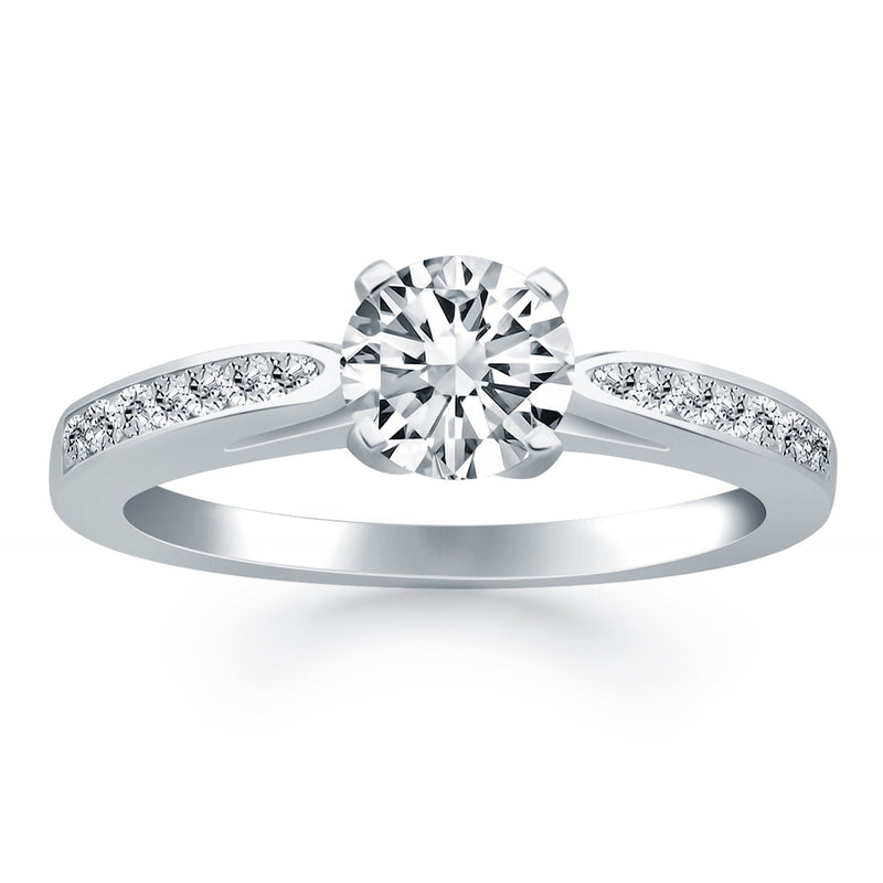 14K White Gold Cathedral Engagement Ring with Pave Diamonds