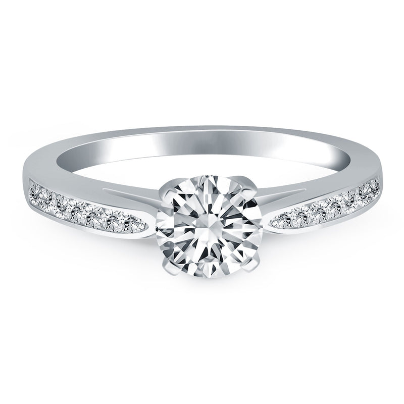 14K White Gold Cathedral Engagement Ring with Pave Diamonds