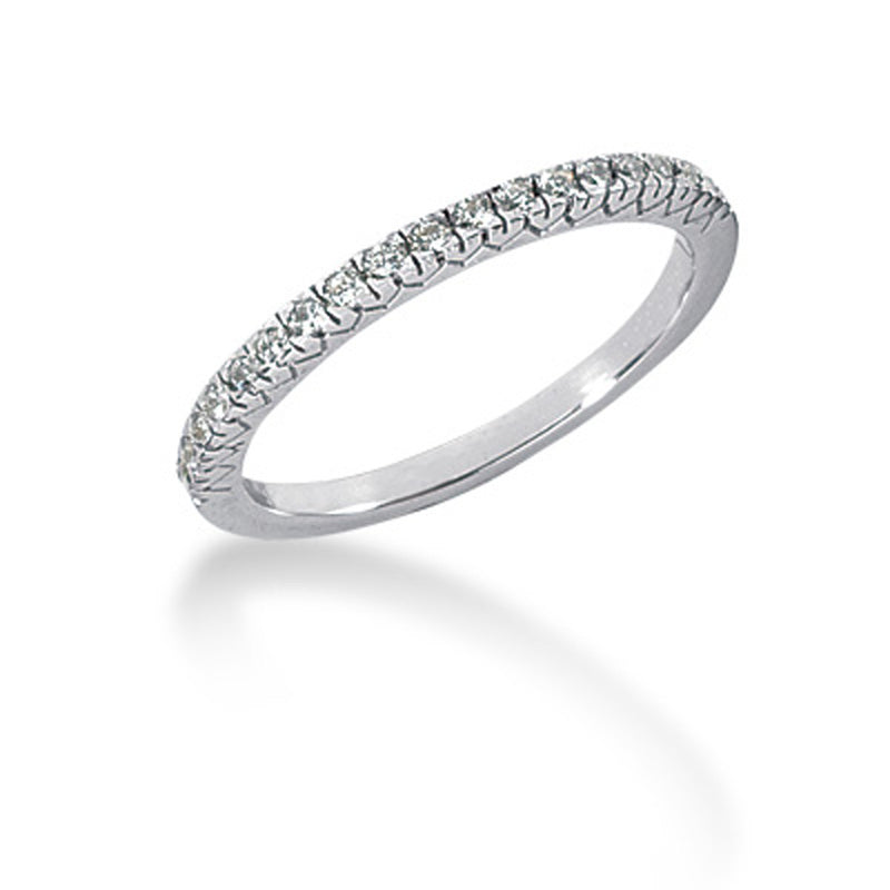 14K White Gold Engraved Fishtail V Pave Diamond Wedding Ring Band