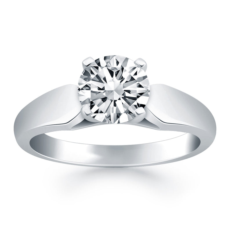 14K White Gold Tapered Cathedral Solitaire Engagement Ring