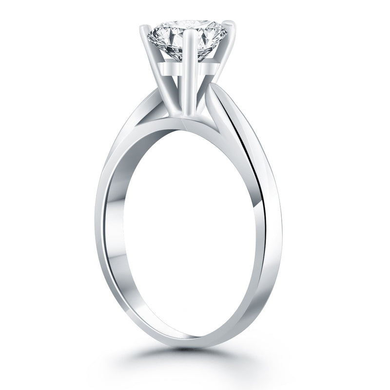 14K White Gold Tapered Cathedral Solitaire Engagement Ring