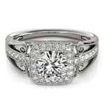 14K White Gold Baroque Shank Style Round Cut Diamond Engagement Ring (1 1/4 ct. tw.)