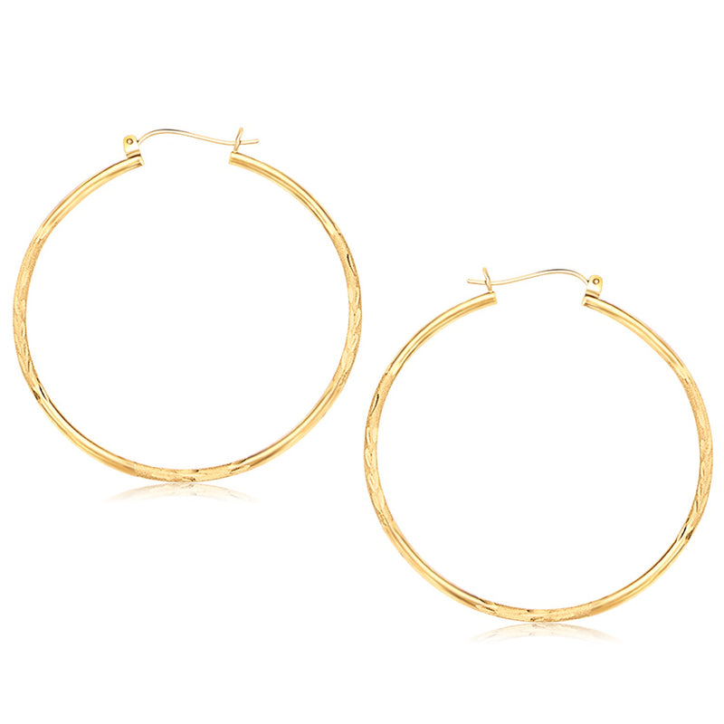 14K Yellow Gold Fancy Diamond Cut Extra Large Hoop Earrings (45mm Diameter)