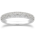 14K White Gold Triple Multi-Row Micro- Pave Diamond Wedding Ring Band