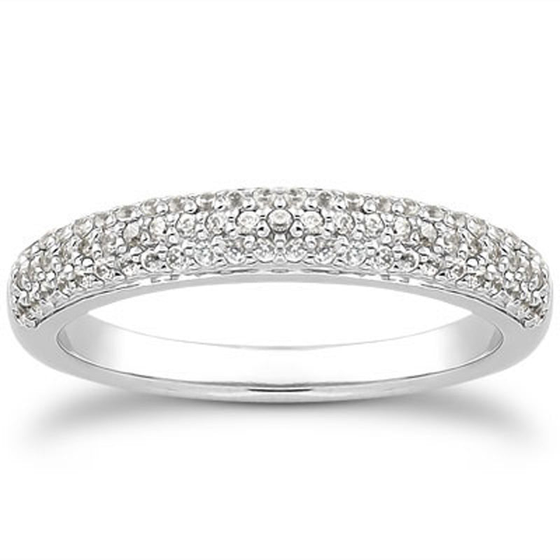 14K White Gold Triple Multi-Row Micro- Pave Diamond Wedding Ring Band