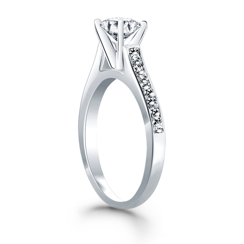 14K White Gold Pave Diamond Cathedral Engagement Ring