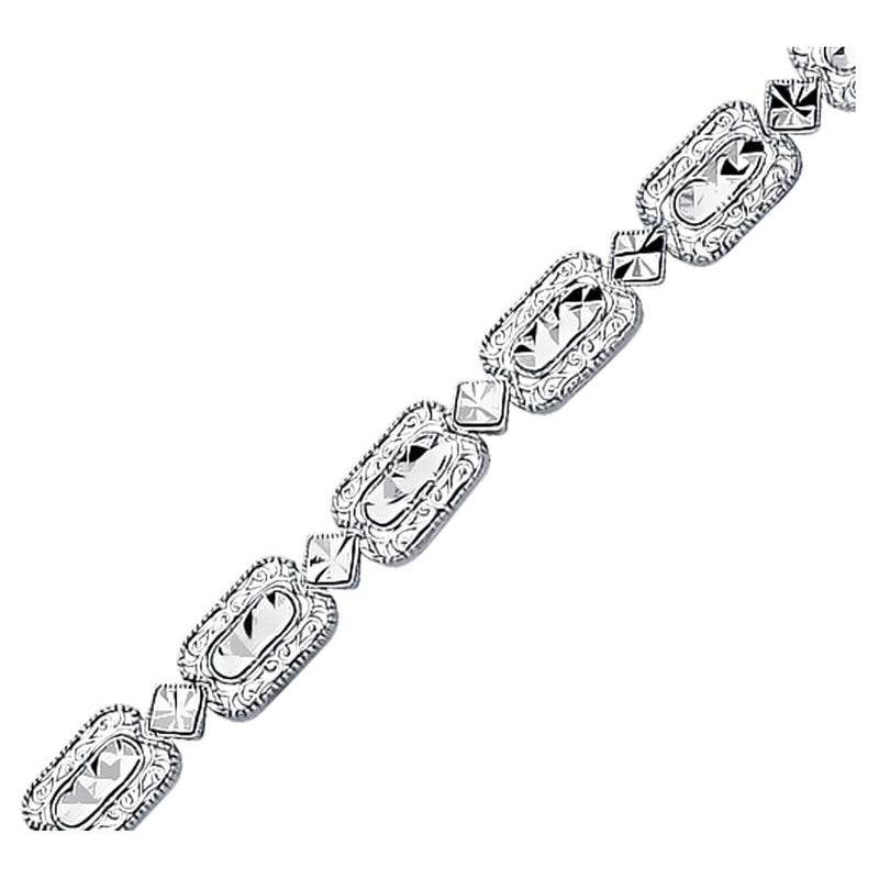 14K White Gold Antique Vintage Look Filigree Rectangular Link Bracelet