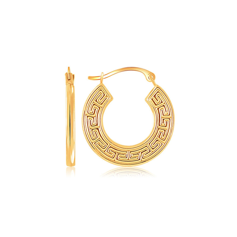 10K Yellow Gold Greek Key Small Hoop Earrings