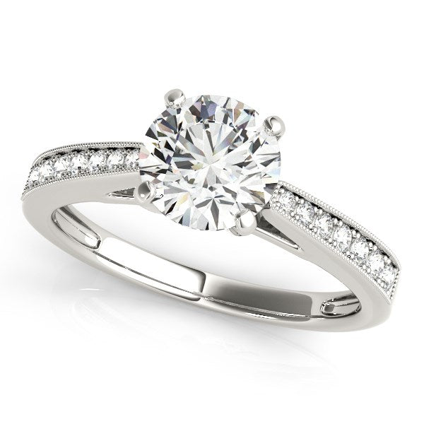 14K White Gold Antique Style Round Graduagted Single Row Diamond Engagement Ring (1 1/8 ct. tw.)