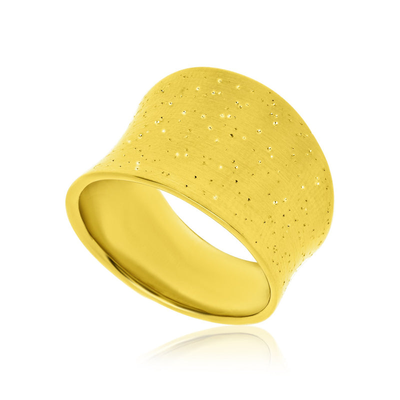 Sterling Silver Yellow Tone Graduated Concave Diamond Dust Ring