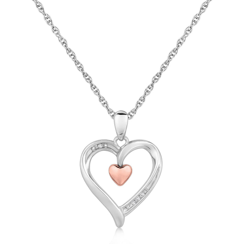 Sterling Silver Dual Heart Style Diamond Accented Pendant (.01 ct t.w.)