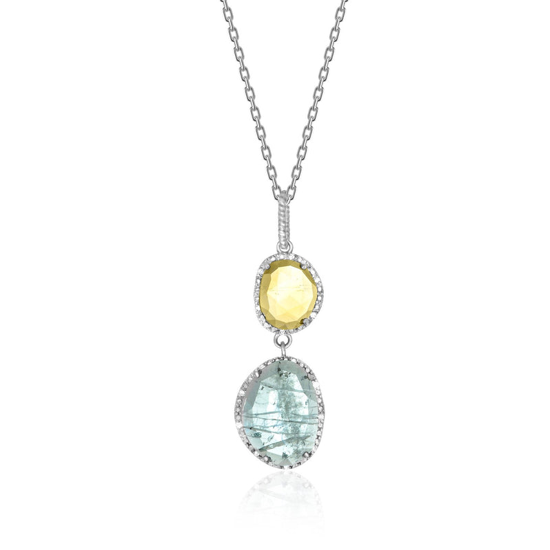 Sterling Silver Layered Blue Topaz  Citrine  and Diamond Pendant