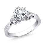 14K White Gold Cathedral Engagement Ring with Side Diamond Clusters