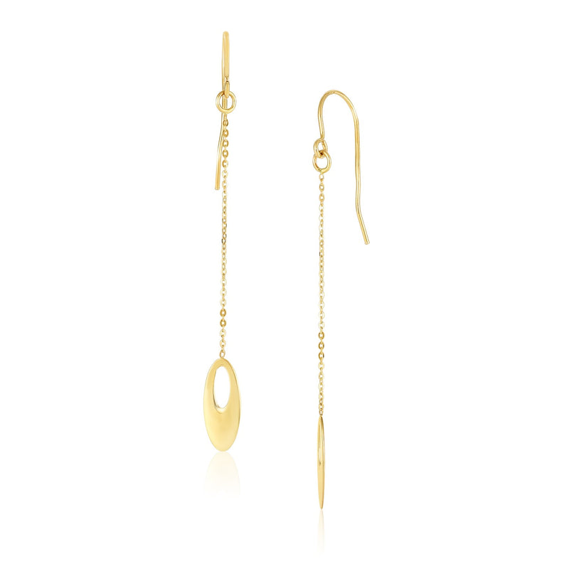 14K Yellow Gold Cutout Oval Chain Dangling Earrings