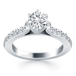 14K White Gold Curved Shank Engagement Ring with Pave Diamonds