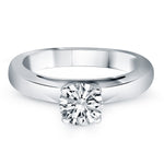 14K White Gold Classic Wide Band Cathedral Solitaire Engagement Ring