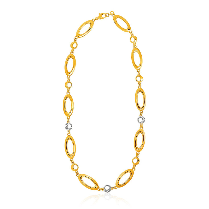 14K Yellow Gold and Diamond Oval and Crescent Moon Link Necklace (1/10 ct. tw.)